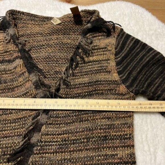 BKE Womens Fringed Wool Blend Open Cardigan Sweater Brown Size Medium - Picture 11 of 12